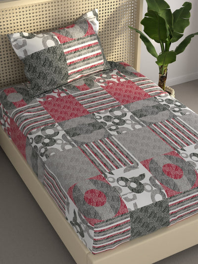 Extra Smooth Polycotton Single Bedsheet With 1 Pillow Cover <small> (ornamental-grey/multi)</small>
