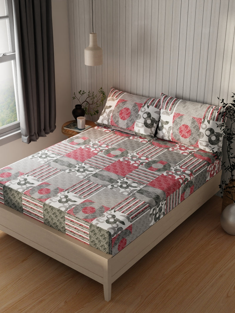 Extra Smooth Cotton Double Bedsheet With 2 Pillow Covers <small> (ornamental-grey/multi)</small>