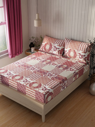Extra Smooth Cotton Double Bedsheet With 2 Pillow Covers <small> (ornamental-burgundy/multi)</small>