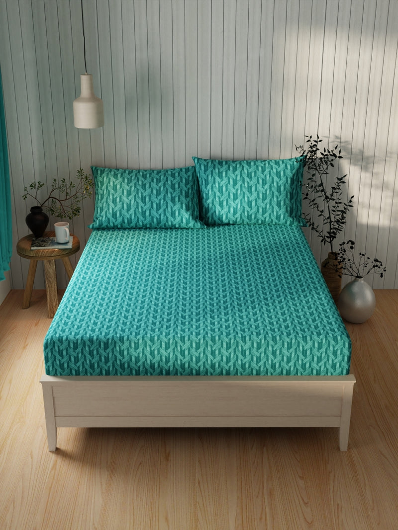 Extra Smooth Cotton Double Bedsheet With 2 Pillow Covers <small> (geometric-forestgreen)</small>
