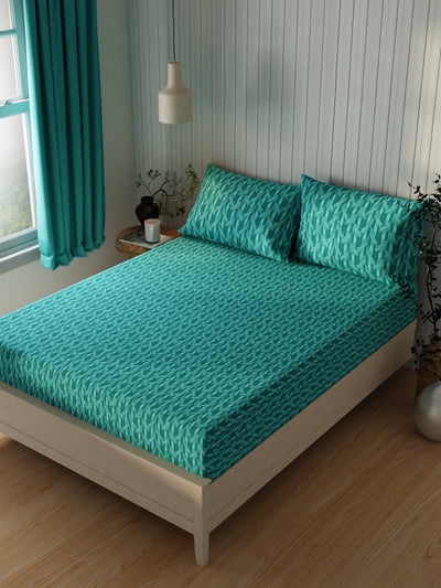 Extra Smooth Cotton Double Bedsheet With 2 Pillow Covers <small> (geometric-forestgreen)</small>