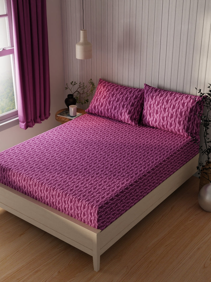 Extra Smooth Cotton Double Bedsheet With 2 Pillow Covers <small> (geometric-wine)</small>