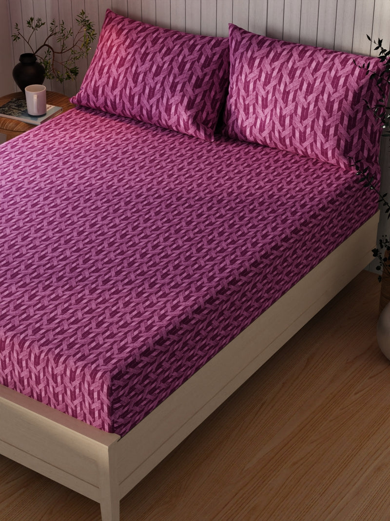 Extra Smooth Cotton Double Bedsheet With 2 Pillow Covers <small> (geometric-wine)</small>
