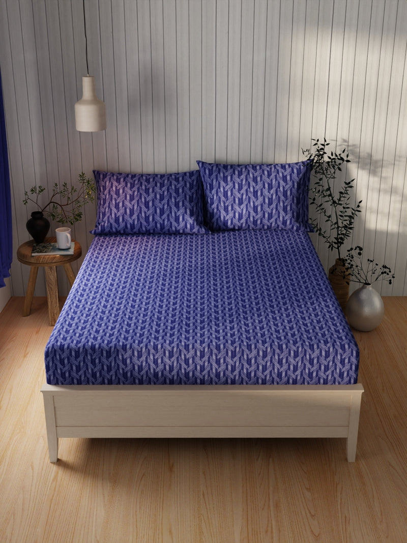 Extra Smooth Cotton Double Bedsheet With 2 Pillow Covers <small> (geometric-indigo)</small>