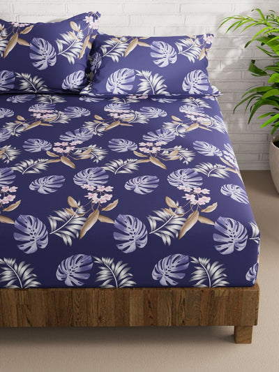 Extra Smooth Micro Double Bedsheet With 2 Pillow Covers <small> (floral-indigo)</small>