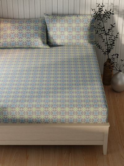 Extra Smooth Cotton Double Bedsheet With 2 Pillow Covers <small> (ornamental-blue/green)</small>