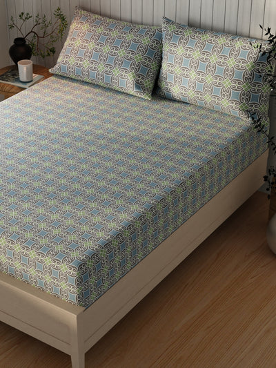 Extra Smooth Cotton Double Bedsheet With 2 Pillow Covers <small> (ornamental-blue/green)</small>