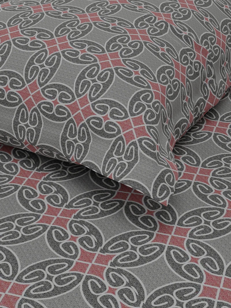 Extra Smooth Polycotton Single Bedsheet With 1 Pillow Cover <small> (ornamental-grey/red)</small>