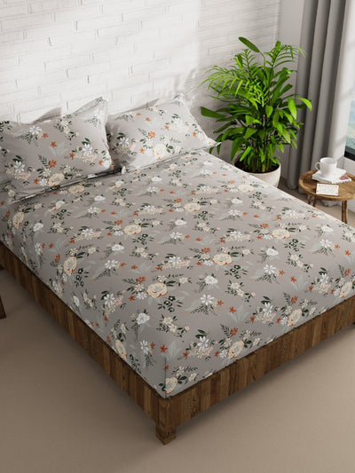 Extra Smooth Micro Double Bedsheet With 2 Pillow Covers <small> (floral-lt.grey)</small>