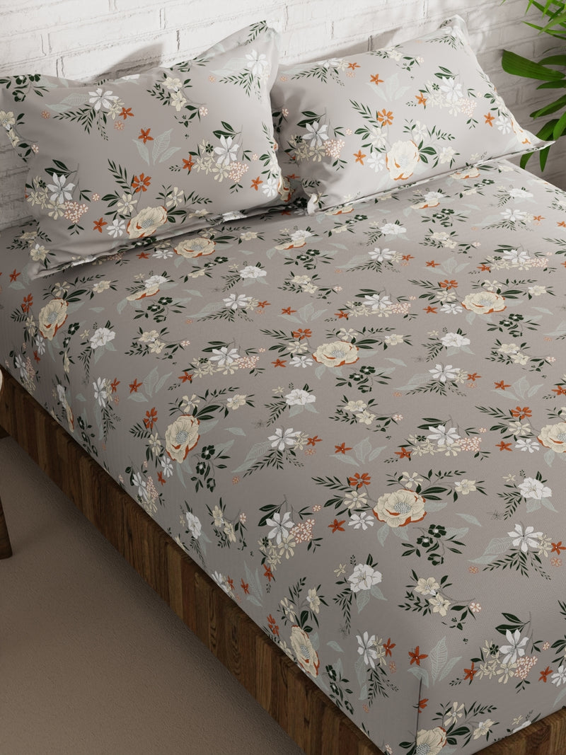 Extra Smooth Micro Double Bedsheet With 2 Pillow Covers <small> (floral-lt.grey)</small>
