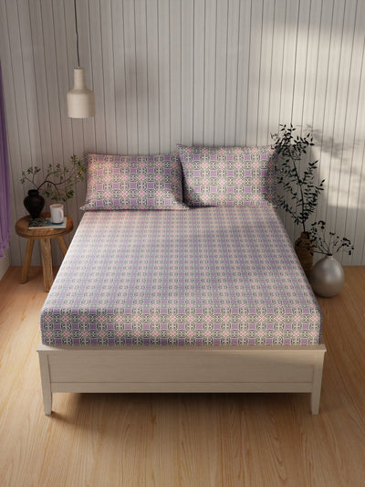 Extra Smooth Cotton Double Bedsheet With 2 Pillow Covers <small> (ornamental-lilac/peach)</small>