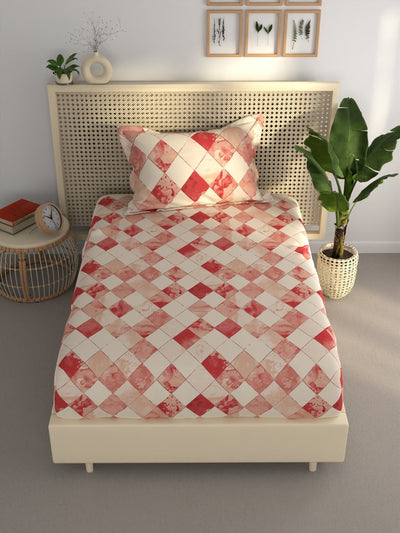 Extra Smooth Polycotton Single Bedsheet With 1 Pillow Cover <small> (geometric-redbatik)</small>