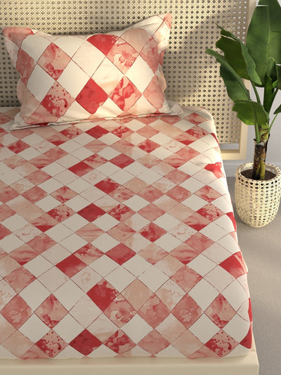 Extra Smooth Polycotton Single Bedsheet With 1 Pillow Cover <small> (geometric-redbatik)</small>