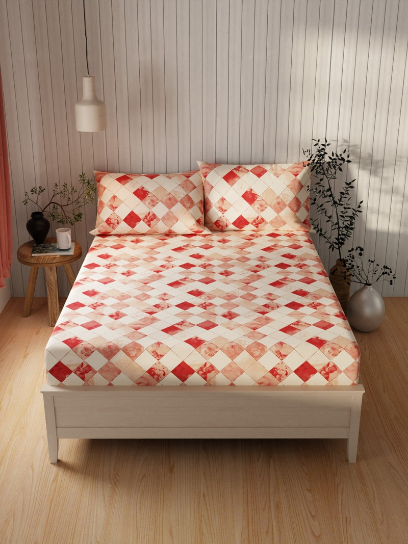 Extra Smooth Cotton Double Bedsheet With 2 Pillow Covers <small> (geometric-redbatik)</small>