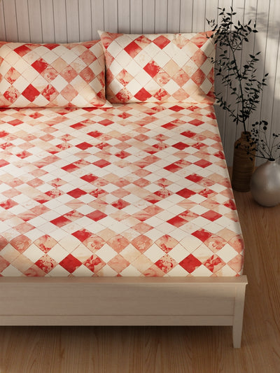 Extra Smooth Cotton Double Bedsheet With 2 Pillow Covers <small> (geometric-redbatik)</small>