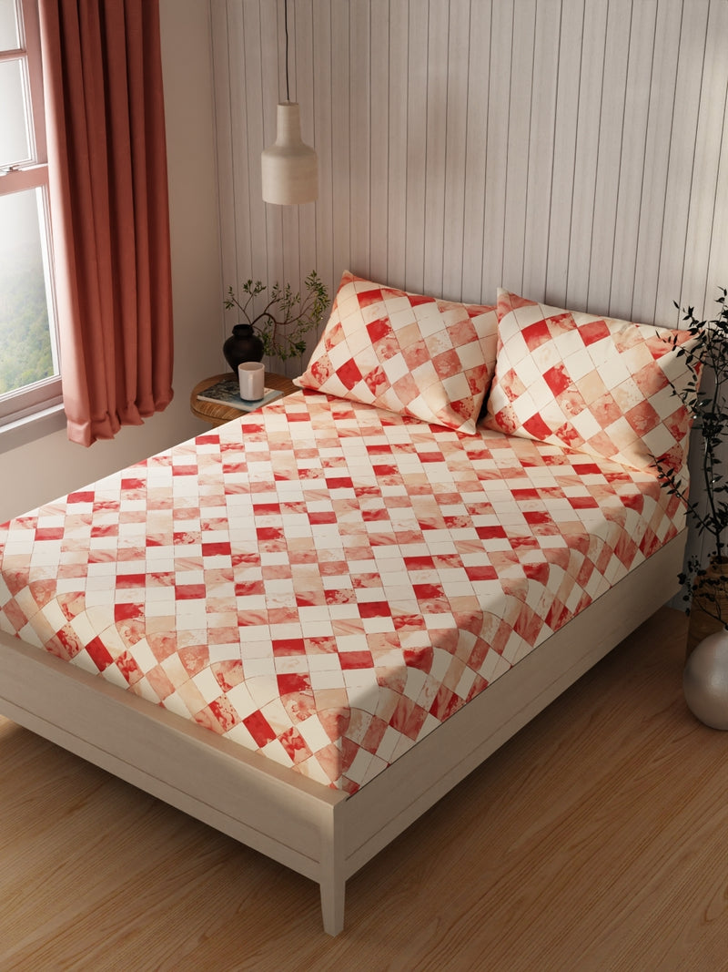 Extra Smooth Cotton Double Bedsheet With 2 Pillow Covers <small> (geometric-redbatik)</small>