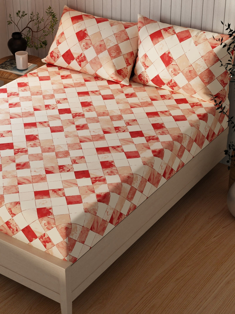 Extra Smooth Cotton Double Bedsheet With 2 Pillow Covers <small> (geometric-redbatik)</small>