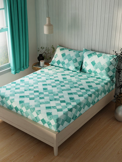 Extra Smooth Cotton Double Bedsheet With 2 Pillow Covers <small> (geometric-tealbatik)</small>