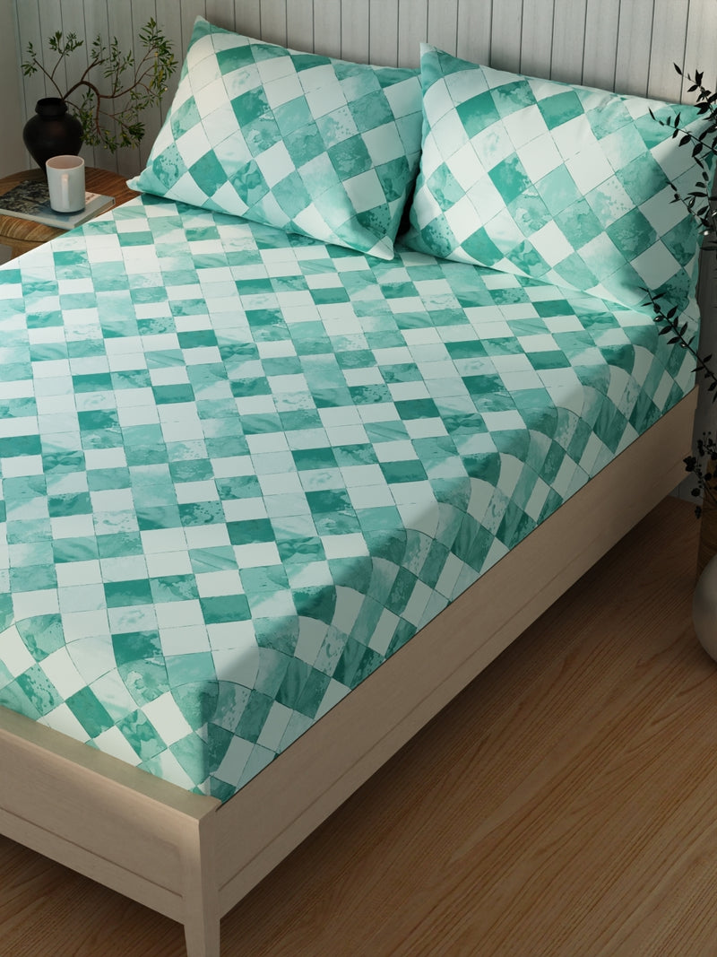 Extra Smooth Cotton Double Bedsheet With 2 Pillow Covers <small> (geometric-tealbatik)</small>