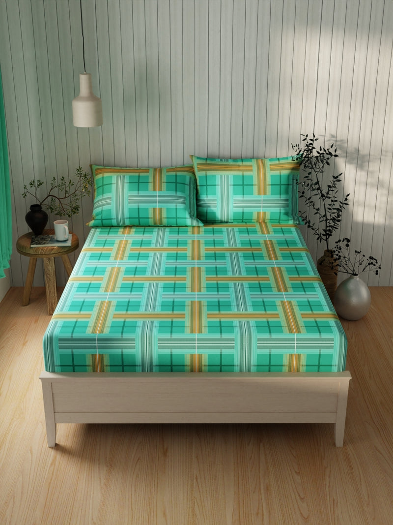 Extra Smooth Cotton Double Bedsheet With 2 Pillow Covers <small> (checks-seagreen)</small>