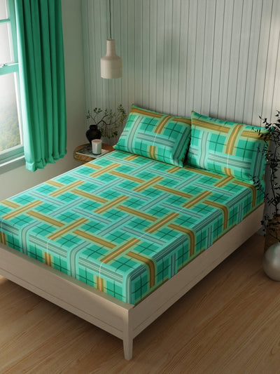 Extra Smooth Cotton Double Bedsheet With 2 Pillow Covers <small> (checks-seagreen)</small>