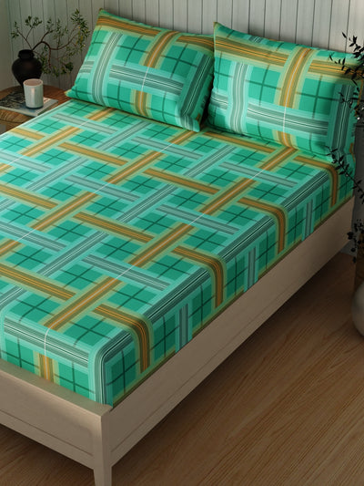 Extra Smooth Cotton Double Bedsheet With 2 Pillow Covers <small> (checks-seagreen)</small>