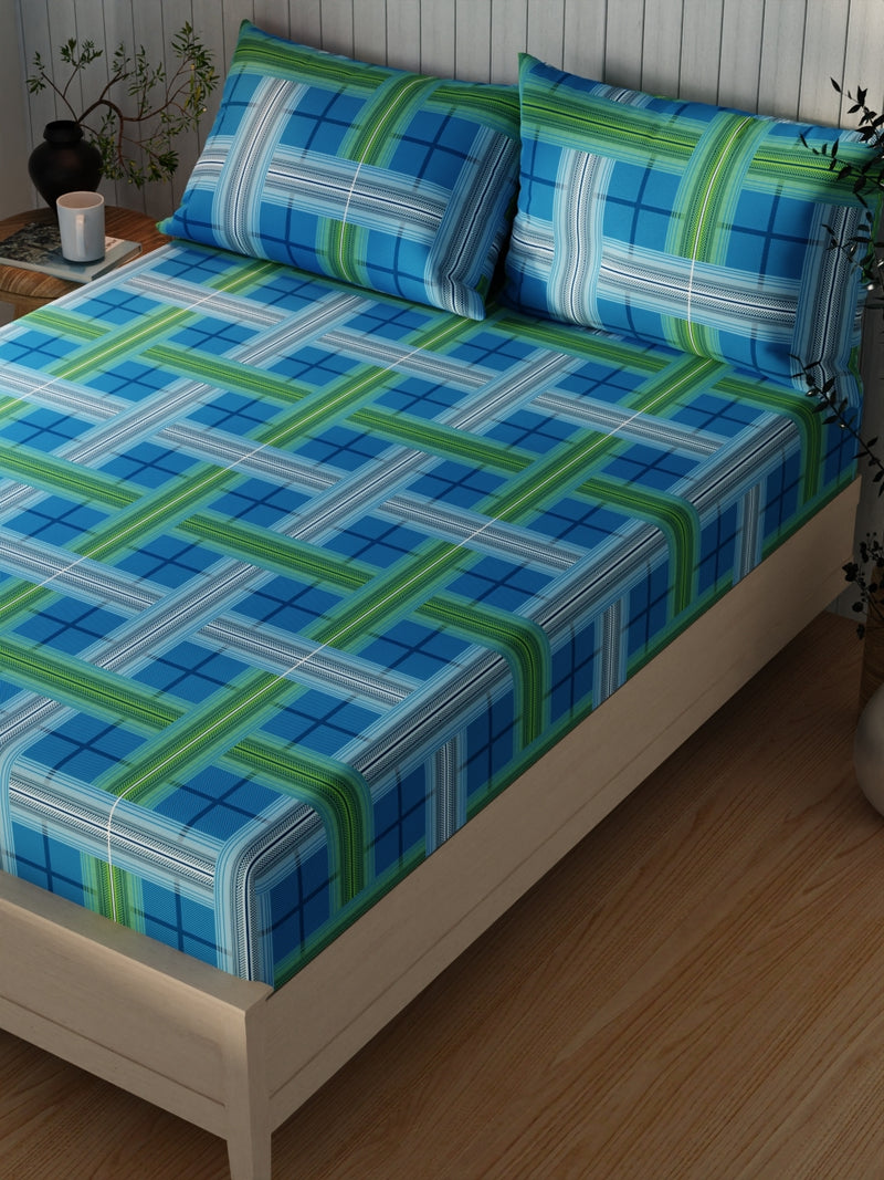 Extra Smooth Cotton Double Bedsheet With 2 Pillow Covers <small> (checks-blue)</small>