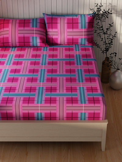 Extra Smooth Cotton Double Bedsheet With 2 Pillow Covers <small> (checks-magenta)</small>