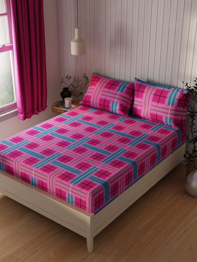 Extra Smooth Cotton Double Bedsheet With 2 Pillow Covers <small> (checks-magenta)</small>