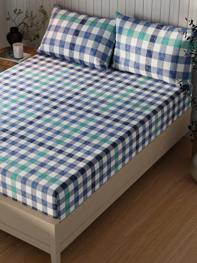 Extra Smooth Cotton Double Bedsheet With 2 Pillow Covers <small> (checks-blue)</small>