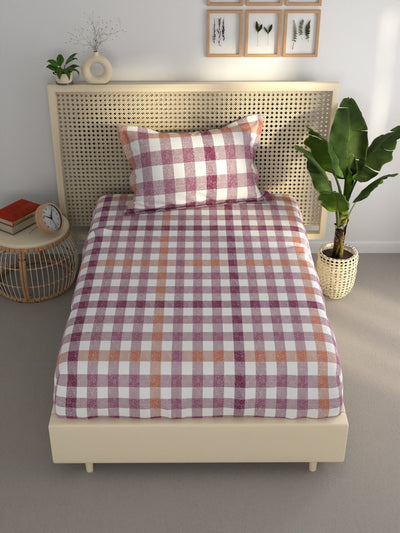 Extra Smooth Polycotton Single Bedsheet With 1 Pillow Cover <small> (checks-wine)</small>