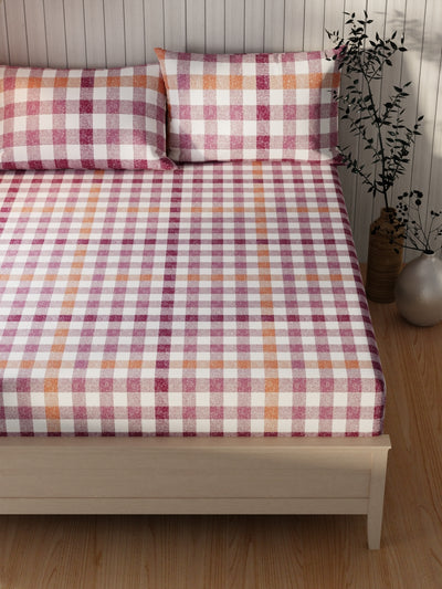 Extra Smooth Cotton Double Bedsheet With 2 Pillow Covers <small> (checks-wine)</small>