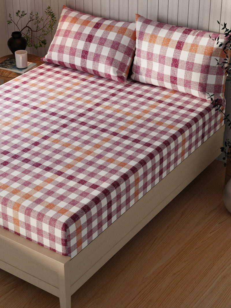 Extra Smooth Cotton Double Bedsheet With 2 Pillow Covers <small> (checks-wine)</small>