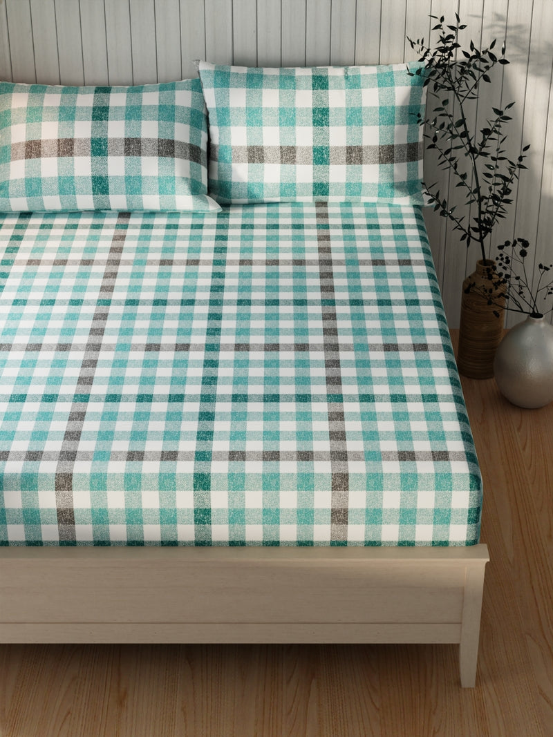Extra Smooth Cotton Double Bedsheet With 2 Pillow Covers <small> (checks-teal)</small>