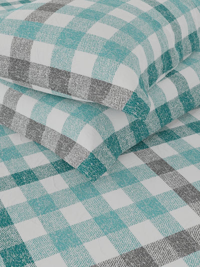 Extra Smooth Cotton Double Bedsheet With 2 Pillow Covers <small> (checks-teal)</small>