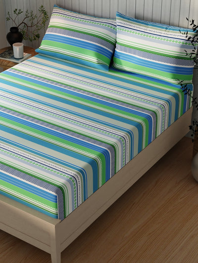 Extra Smooth Cotton Double Bedsheet With 2 Pillow Covers <small> (stripe-green/multi)</small>