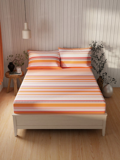 Extra Smooth Cotton Double Bedsheet With 2 Pillow Covers <small> (stripe-orange/multi)</small>