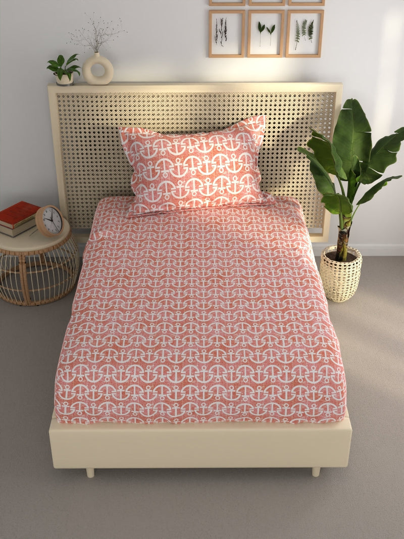 Extra Smooth Polycotton Single Bedsheet With 1 Pillow Cover <small> (ornamental-beige)</small>
