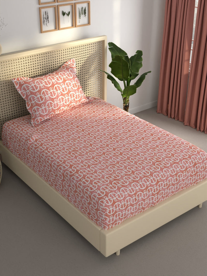 Extra Smooth Polycotton Single Bedsheet With 1 Pillow Cover <small> (ornamental-beige)</small>