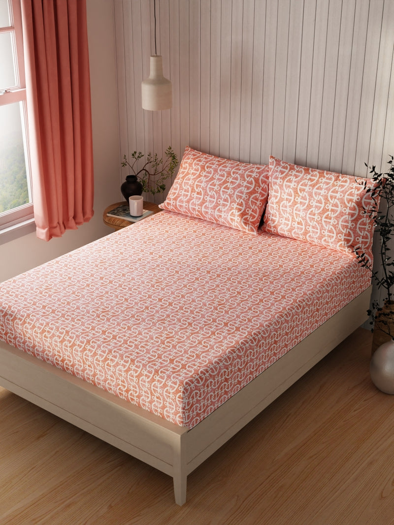 Extra Smooth Cotton Double Bedsheet With 2 Pillow Covers <small> (ornamental-beige)</small>