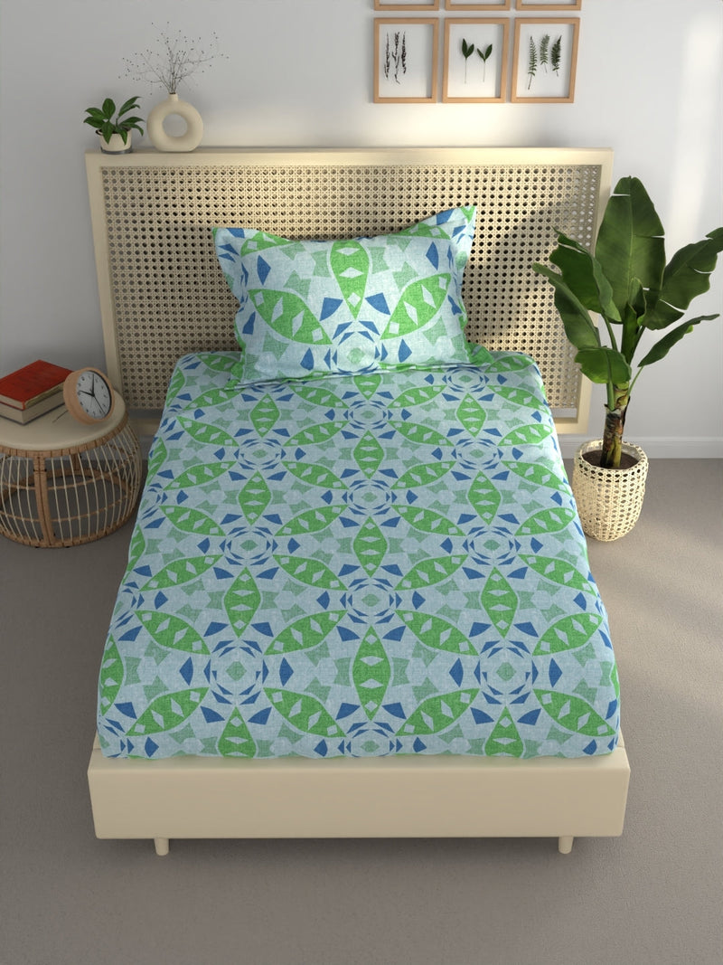 Extra Smooth Polycotton Single Bedsheet With 1 Pillow Cover <small> (ornamental-green)</small>