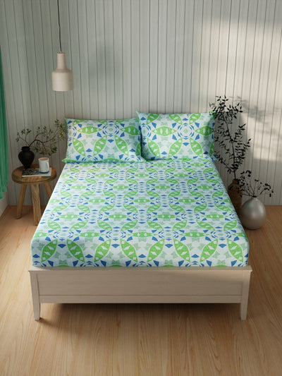 Extra Smooth Cotton Double Bedsheet With 2 Pillow Covers <small> (ornamental-green)</small>