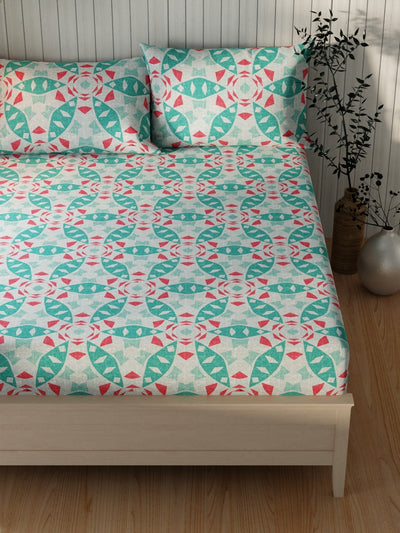 Extra Smooth Cotton Double Bedsheet With 2 Pillow Covers <small> (ornamental-teal)</small>