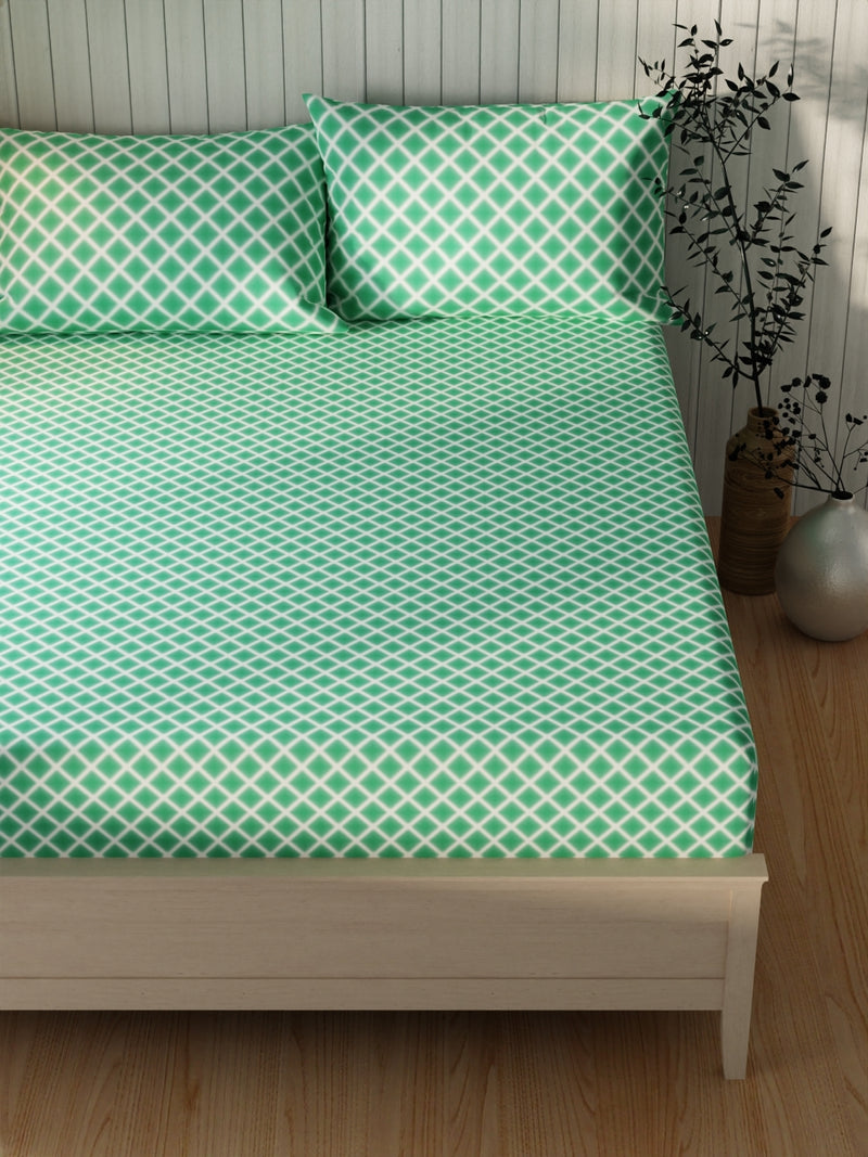 Extra Smooth Cotton Double Bedsheet With 2 Pillow Covers <small> (geometric-seagreen)</small>