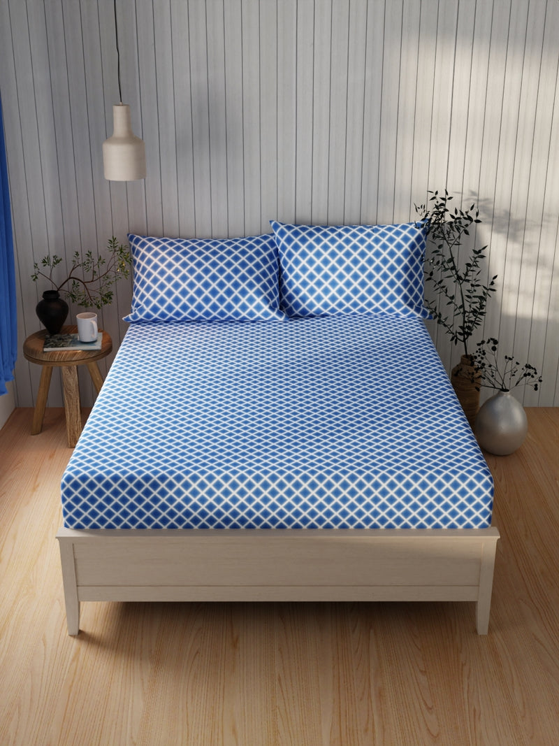 Extra Smooth Cotton Double Bedsheet With 2 Pillow Covers <small> (geometric-cobalt)</small>