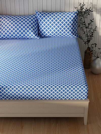Extra Smooth Cotton Double Bedsheet With 2 Pillow Covers <small> (geometric-cobalt)</small>