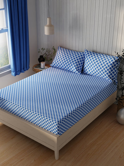 Extra Smooth Cotton Double Bedsheet With 2 Pillow Covers <small> (geometric-cobalt)</small>