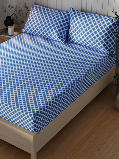 Extra Smooth Cotton Double Bedsheet With 2 Pillow Covers <small> (geometric-cobalt)</small>