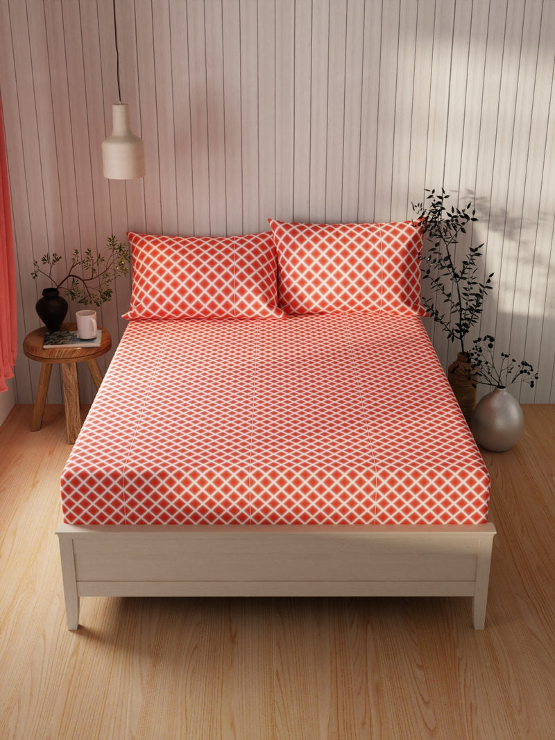 Extra Smooth Cotton Double Bedsheet With 2 Pillow Covers <small> (geometric-red)</small>
