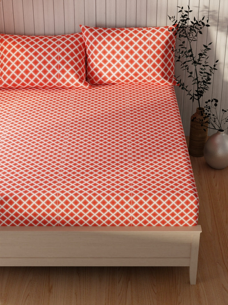 Extra Smooth Cotton Double Bedsheet With 2 Pillow Covers <small> (geometric-red)</small>
